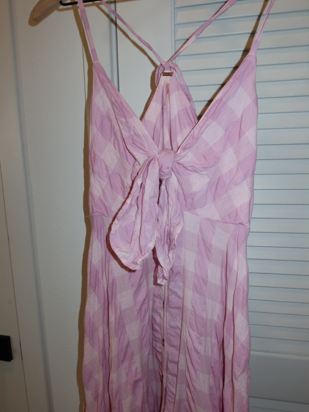 Free People Light Pink Gingham Tie-Back Maxi Dress - Picture 6 of 9